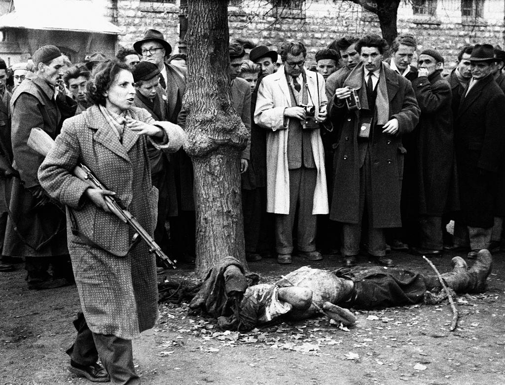 A female Hungarian resistance fighter during the Hungarian Revolution of 1956.