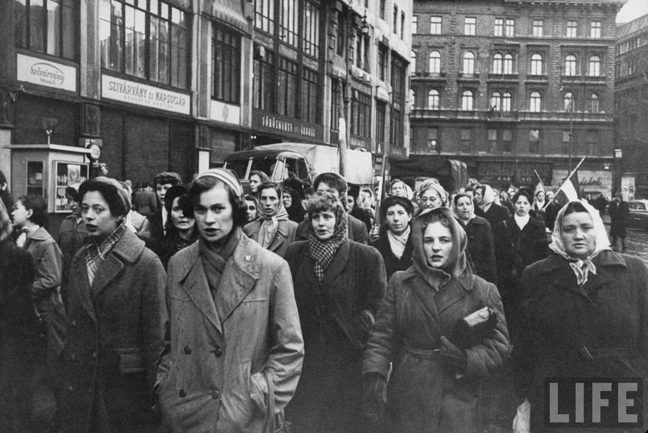 Women in Budapest march in honor of the Hungarian men who died in revolution fighting Soviet-backed communist regime.