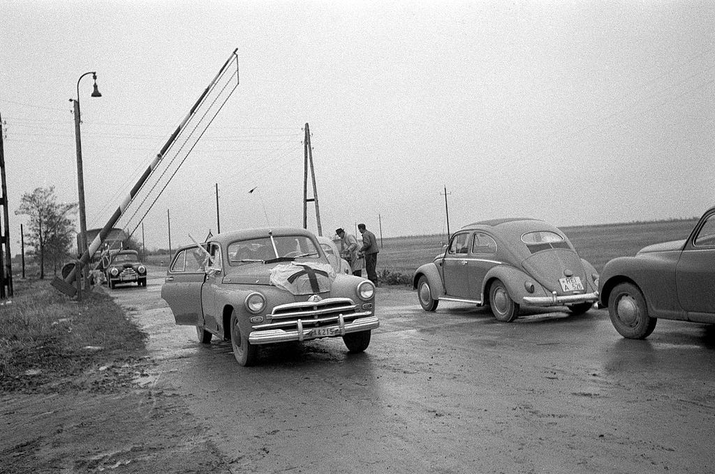 Thousands of refugees flee toward the Austrian border, Red Cross in Gyor, Hungary on October 23, 1956.