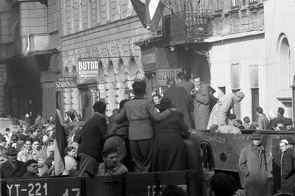 Tens of thousands of people have taken to the streets in Hungary to demand an end to Soviet rule in Gyor, Hungary on October 23, 1956.