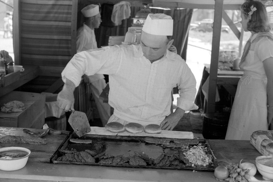 At the hamburger stand.