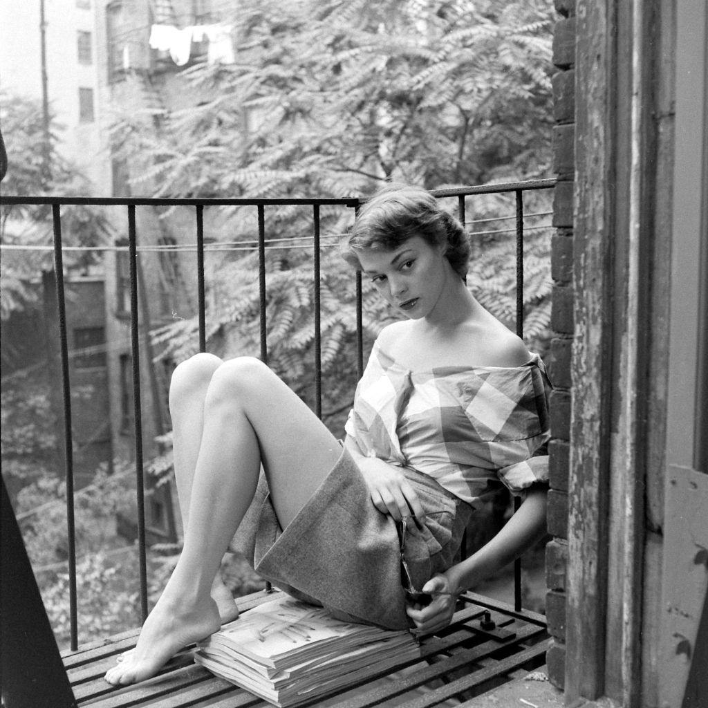 Jean Patchett sitting on the terrace, 8 October 1948.