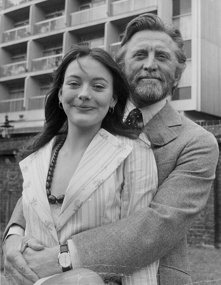 Lesley Ann Down with Kirk Douglas, 1972.