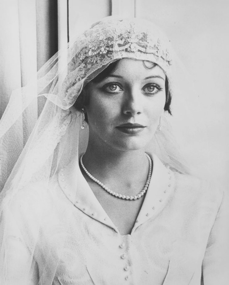 Lesley-Anne Down, in costume as 'Georgina' from the television series 'Upstairs, Downstairs', December 9th 1975.