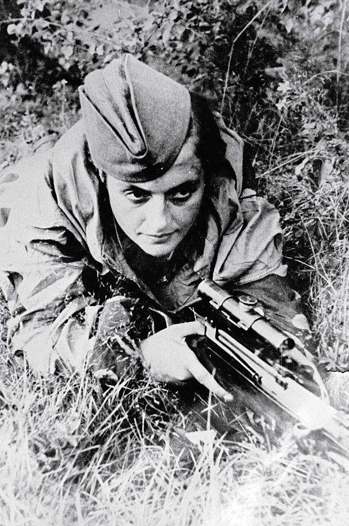 Lyudmila Pavlyuchenko defends Sevastopol from the Nazis, on June 06, 1942.