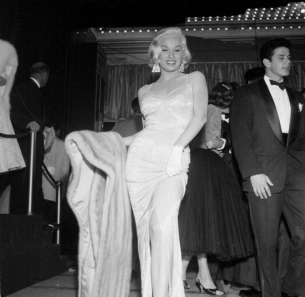 Mamie Van Doren attends the movie premiere of "A Star is Born" in Los Angeles, 1954.