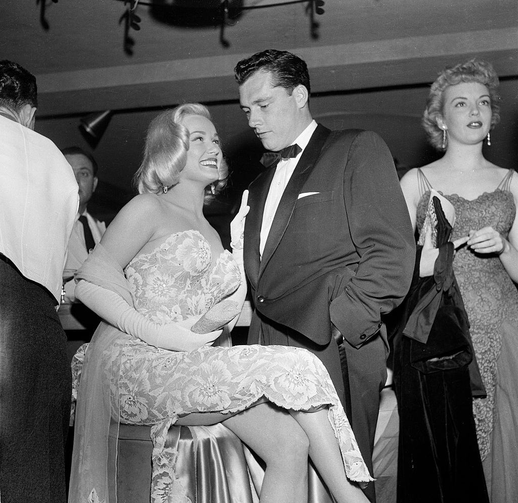 Mamie Van Doren with Nicky Hilton at the International Press Club Awards in Los Angeles, 1954.