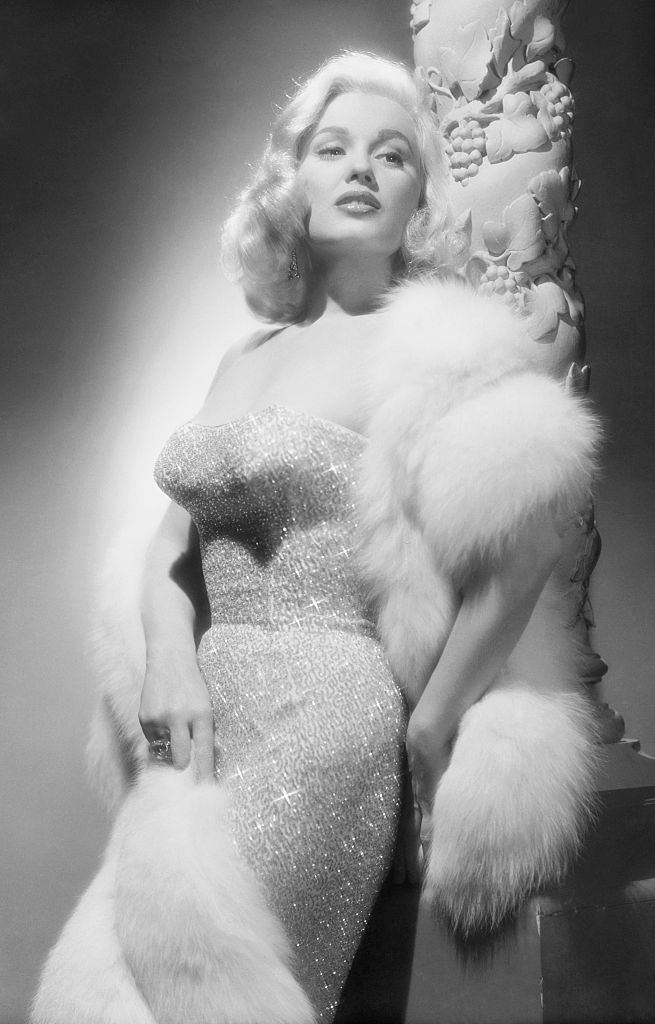 Mamie Van Doren in Fur and Evening Dress, 1954.