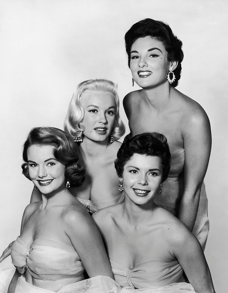 Mamie Van Doren with Myrna Hansen, Colleen Millerm and Allison Hayes for the cover photo, 1954