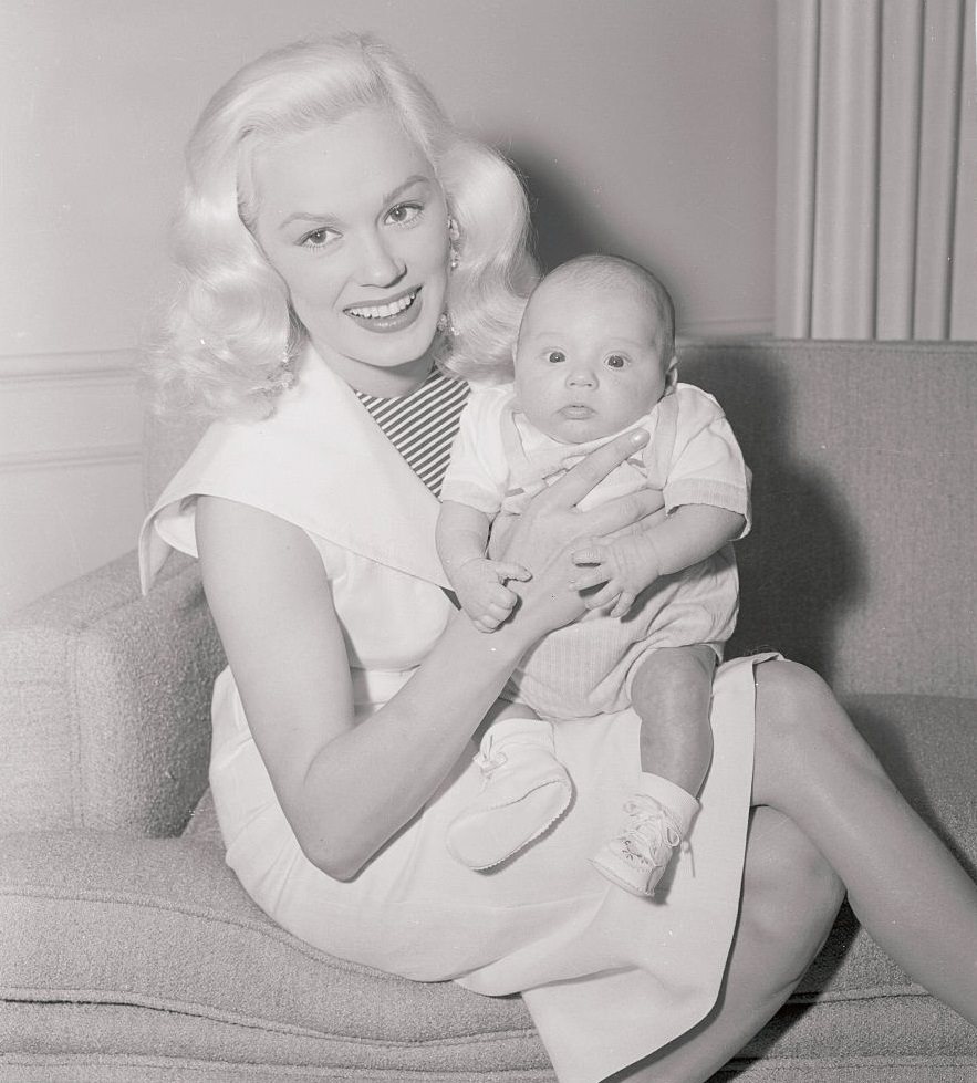 Mamie Van Doren with her son Perry Ray Anthony, born April 19 to the actress and her bandleader husband, Ray Anthony.