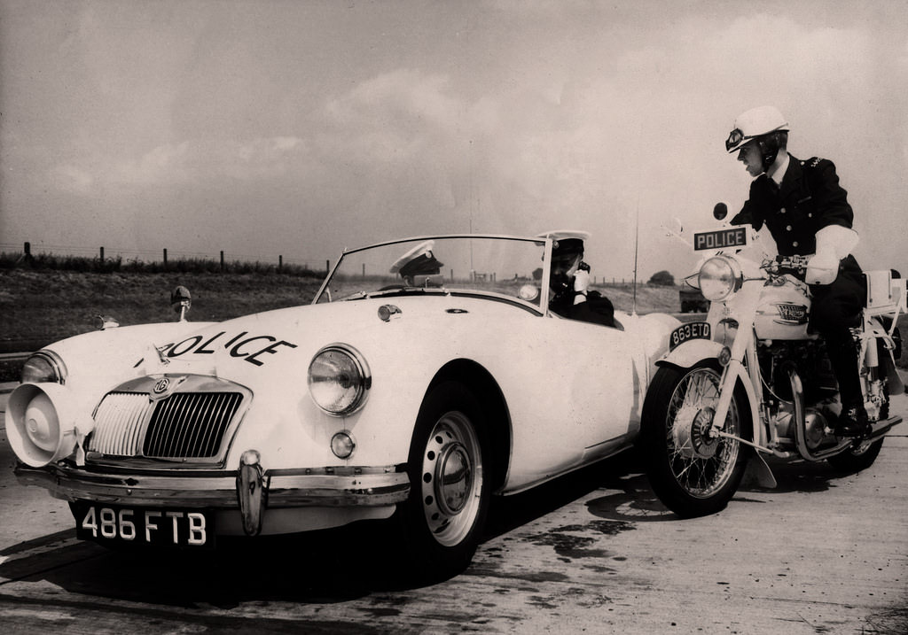 Classic police vehicles of the past in the late 1950s