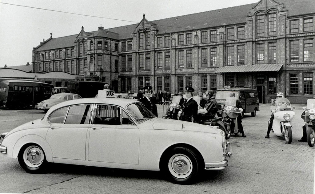 Manchester City Police officers in the yard of Longsight Police Station in the 1960s