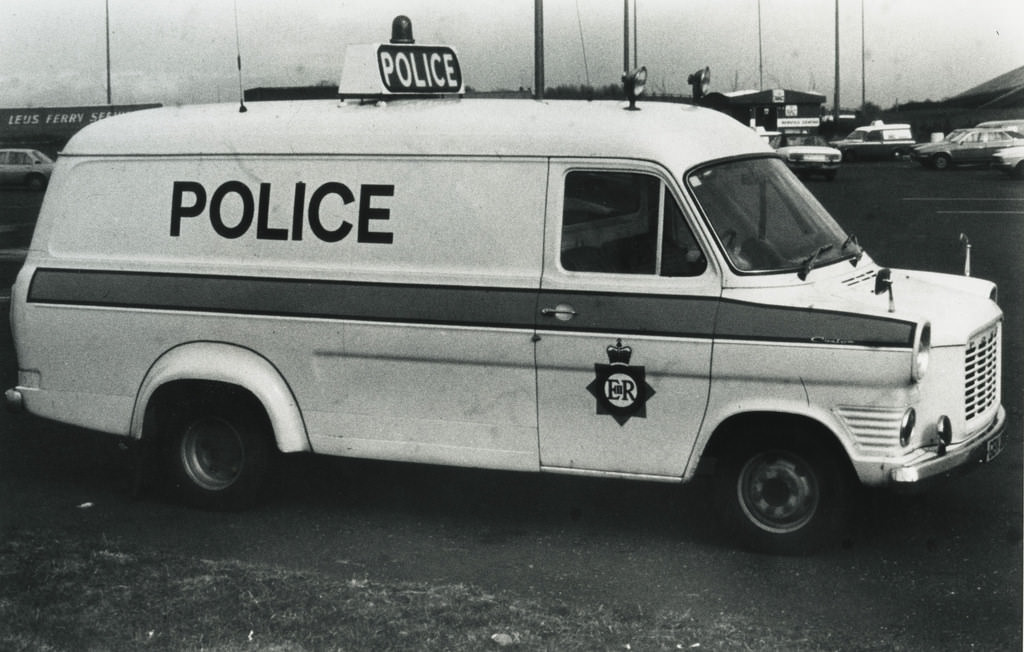A Greater Manchester Police Ford Mk 1 Transit van in 1975