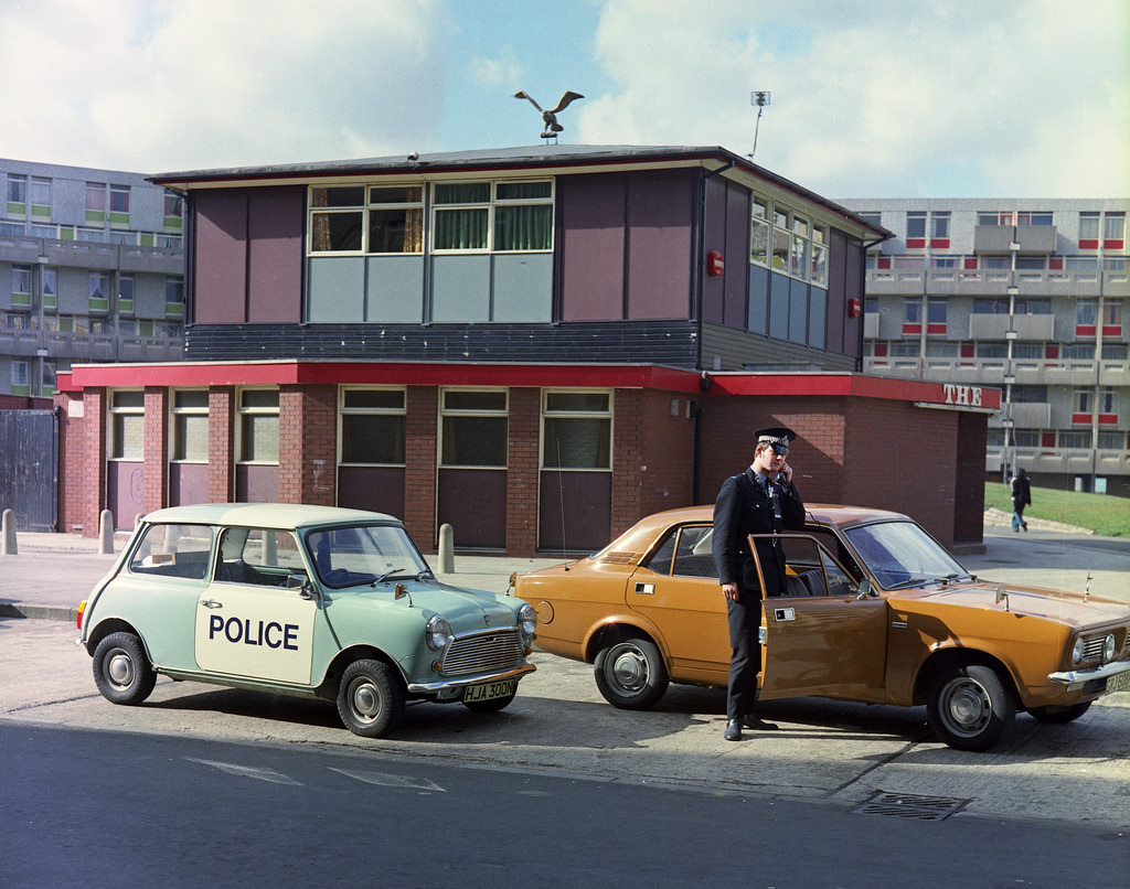 The Bay City Rollers, Mud and Showaddywaddy may have been riding high in the charts but it was just another day on patrol for this Greater Manchester Police officer back, 1975