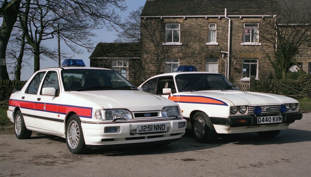 The last Ford Capri alongside the Ford Sierra Cosworth that replaced it on Monday, 13 April, 1992