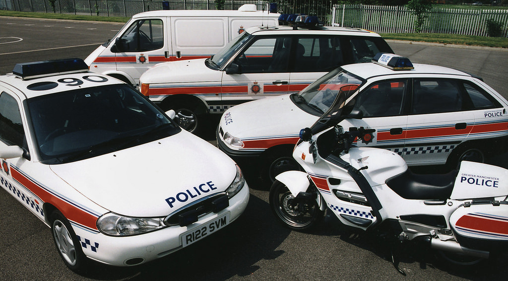 A range of Greater Manchester Police vehicles on display in 1998