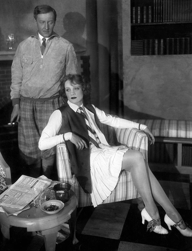 Marlene Dietrich as Hypatia with Fritz Odemar in Shaw's play 'Misalliance' in the Komoedie. Berlin, 1928