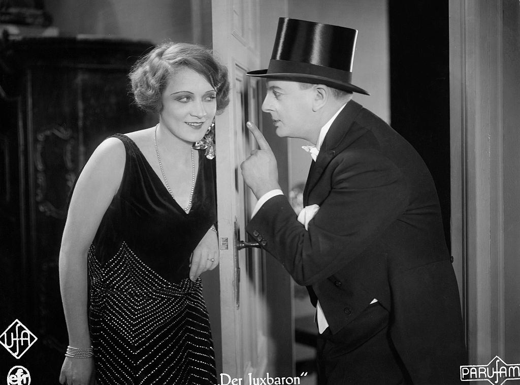 Marlene Dietrich with Reinhold Schuenzel in the movie 'Der Juxbaron', 1927.