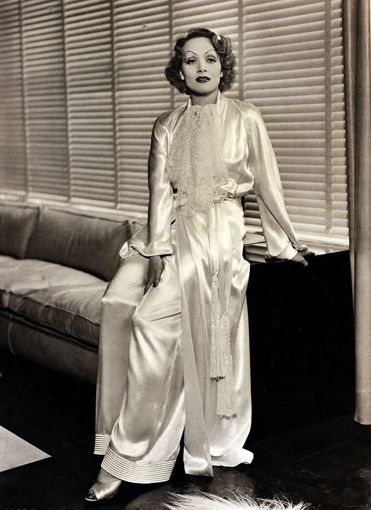 Marlene Dietrich in a silck dress, 1934.