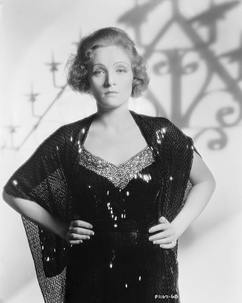 Marlene Dietrich in black dress, 1930.