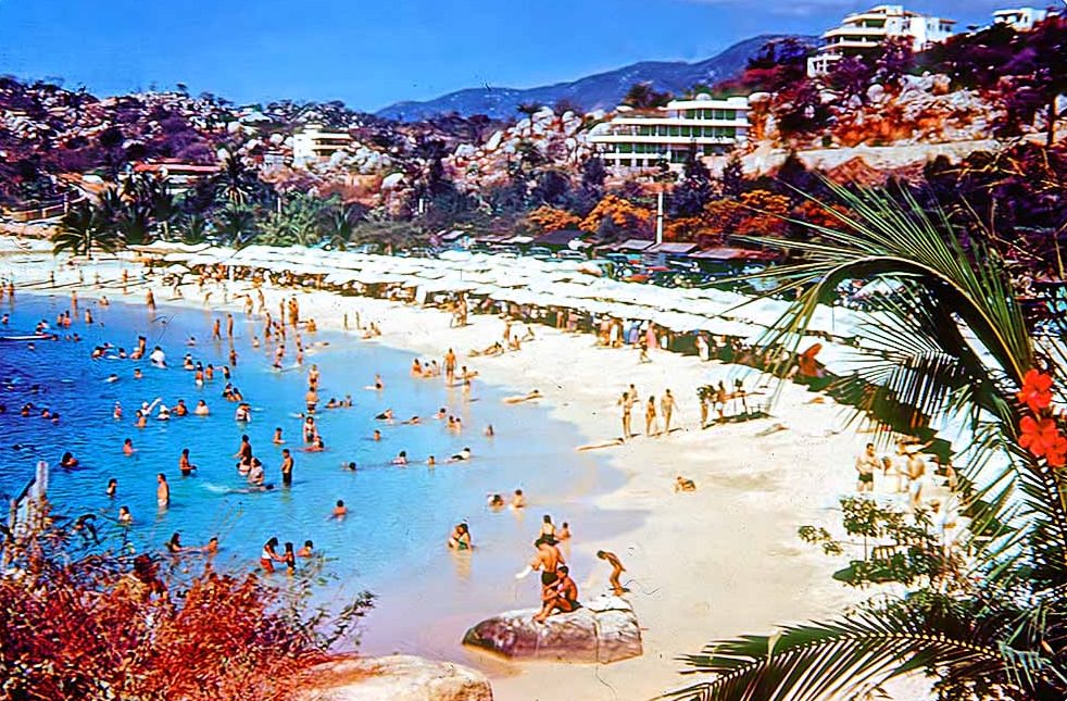 Beach of Caletilla in Acapulco de Juárez, Mexico, 1955