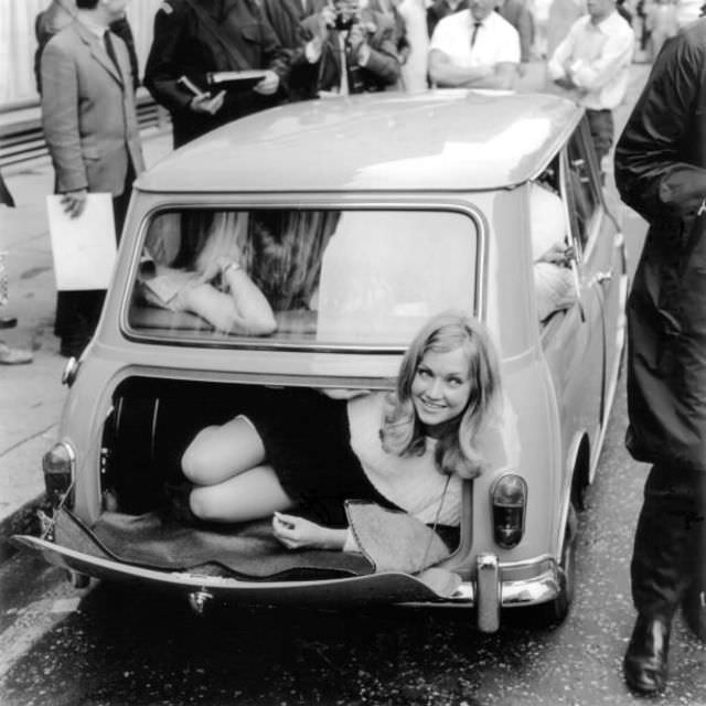 Fifteen Young Women About to Break the World Record for Passengers in a Mini, 1966