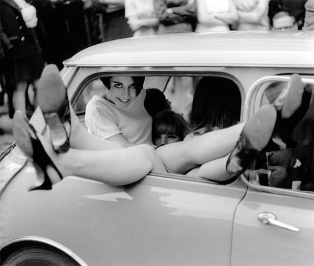 Fifteen Young Women About to Break the World Record for Passengers in a Mini, 1966