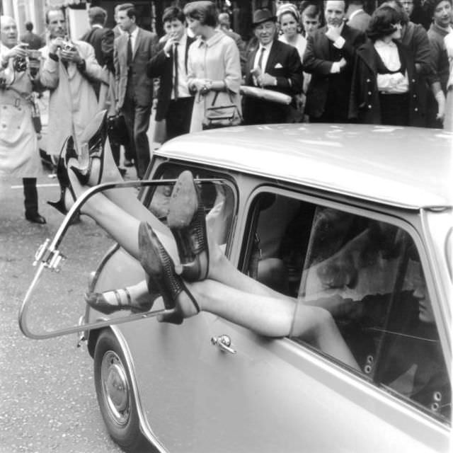 Fifteen Young Women About to Break the World Record for Passengers in a Mini, 1966