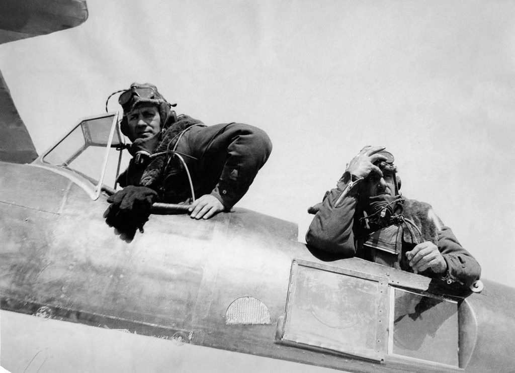 Lord Clydesdale and Colonel Stewart Blacker prepare to set out from the airport at Purnea, India.