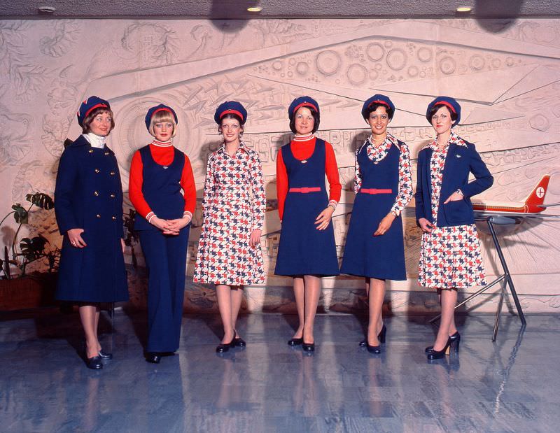 Air Hostess Uniform 1975 Red and Blue