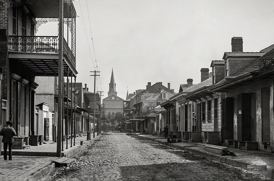 Street in New Orleans near Cathedral of St. Louis, 1890.
