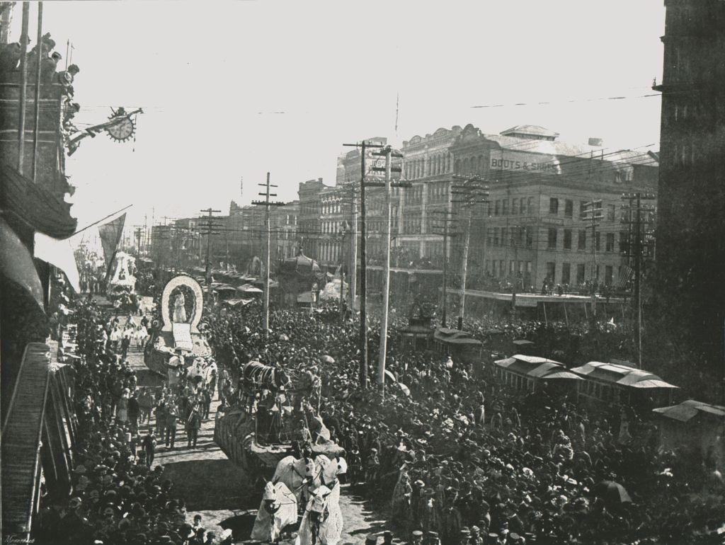 The Mardi Gras parade in Canal Street. New Orleans, 1895.