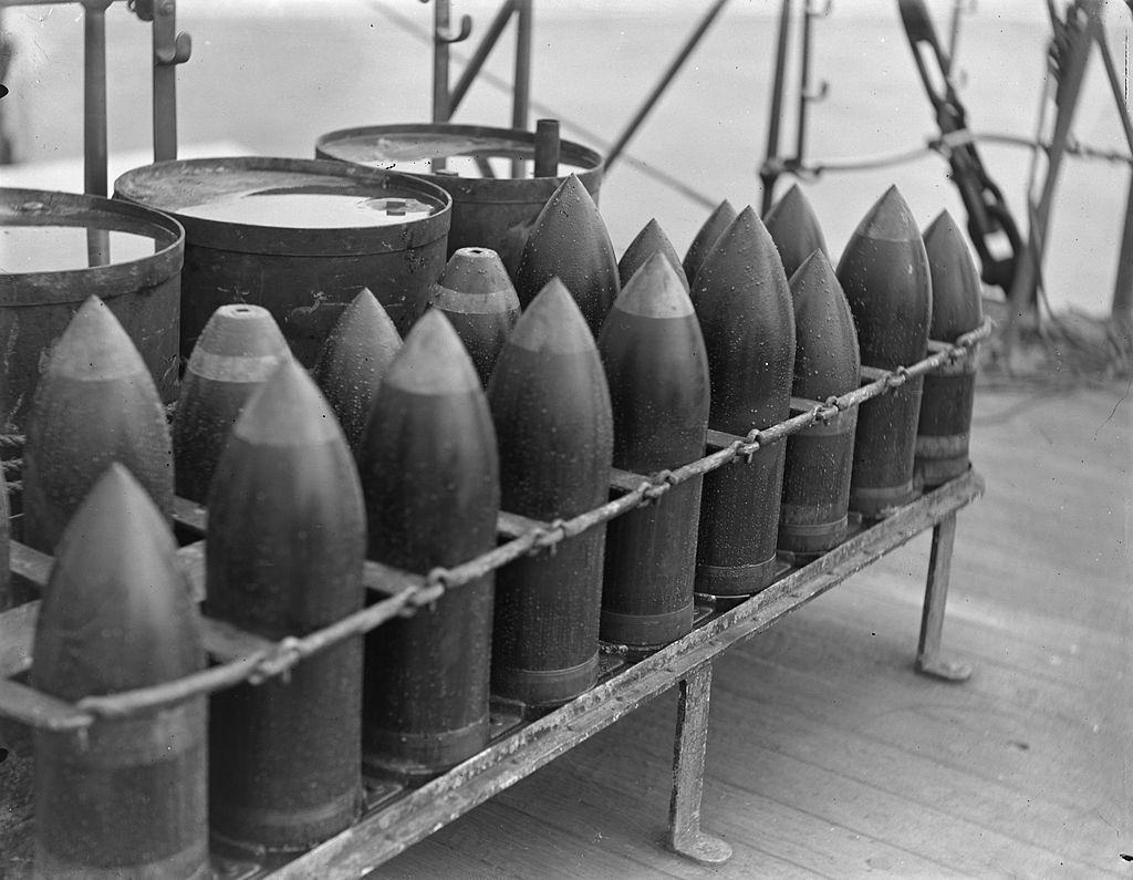 Artillery supplies on board the USS New Orleans, a light cruiser of the US Navy that saw action in the Spanish-American war, 1898.