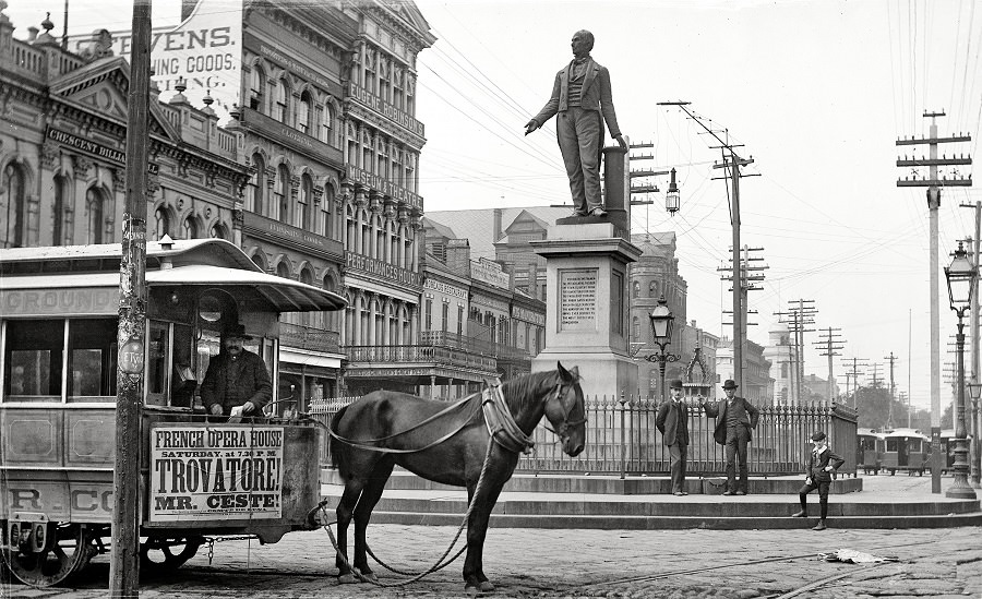 The Clay Monument, Canal Street. New Orleans circa 1890.