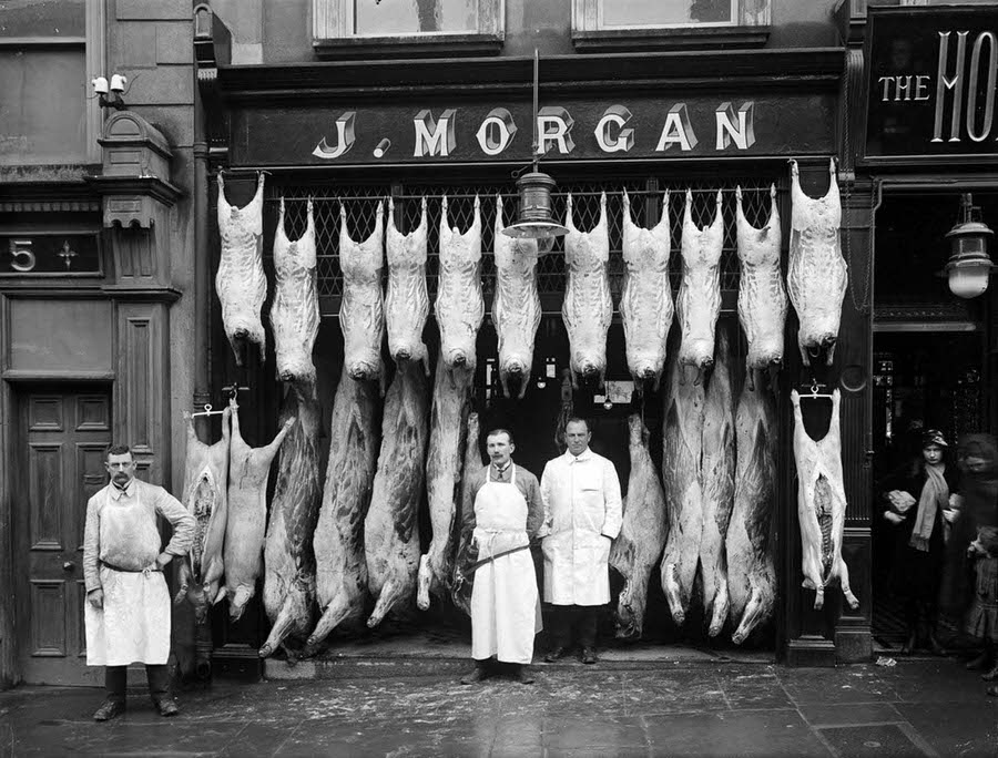 J. Morgan’s butcher shop on Broad Street, Waterford, 1916.