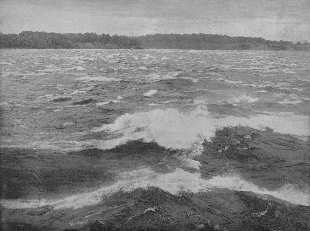 Long Sault rapids on the St. Lawrence River west of Cornwall, Ontario, 1887.