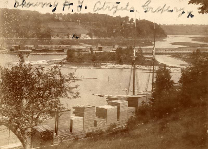 Goderich Harbor, looking east from park, Ontario, 1890s.
