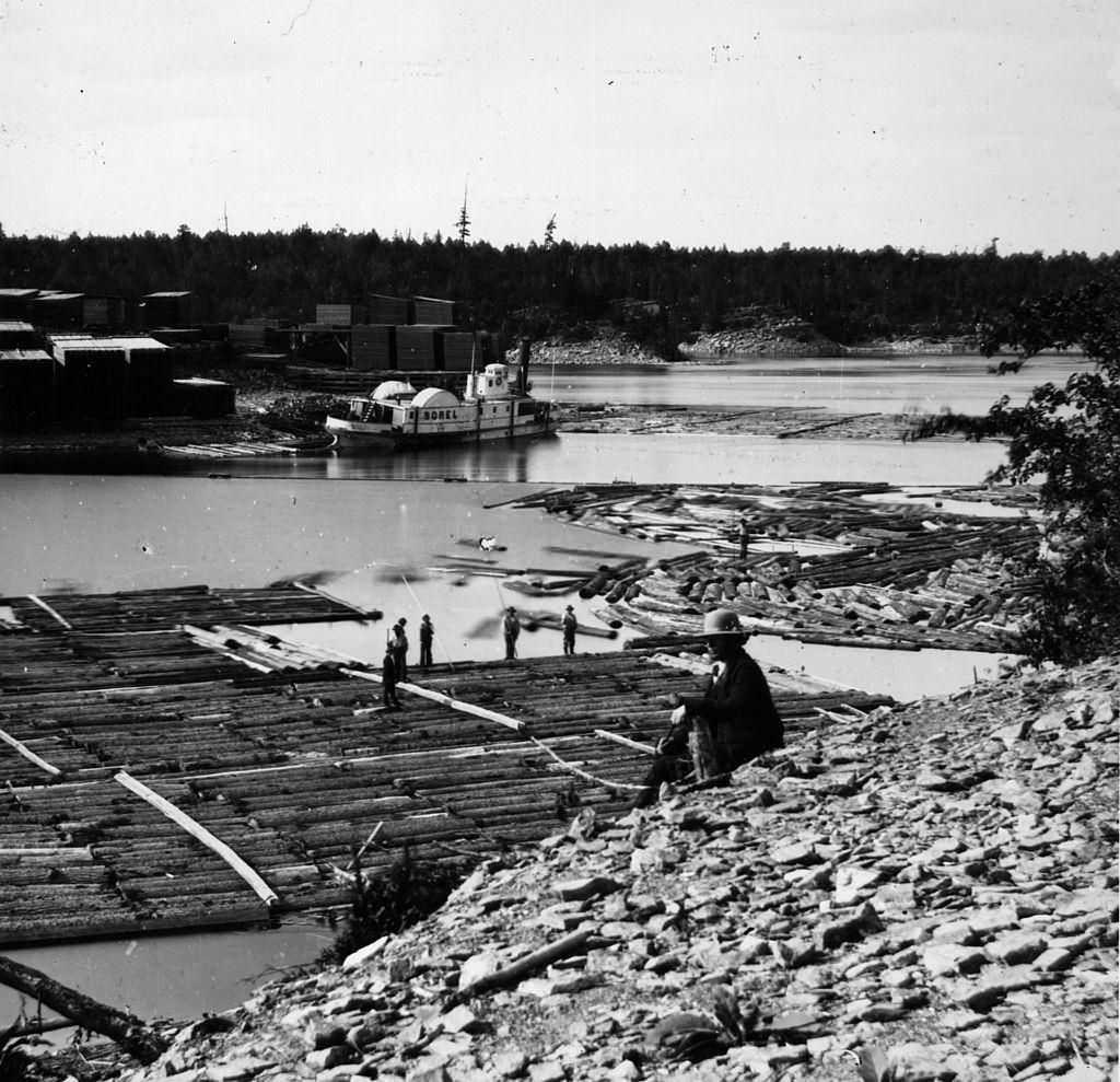 Floating timber down the Ottawa River, 1860.