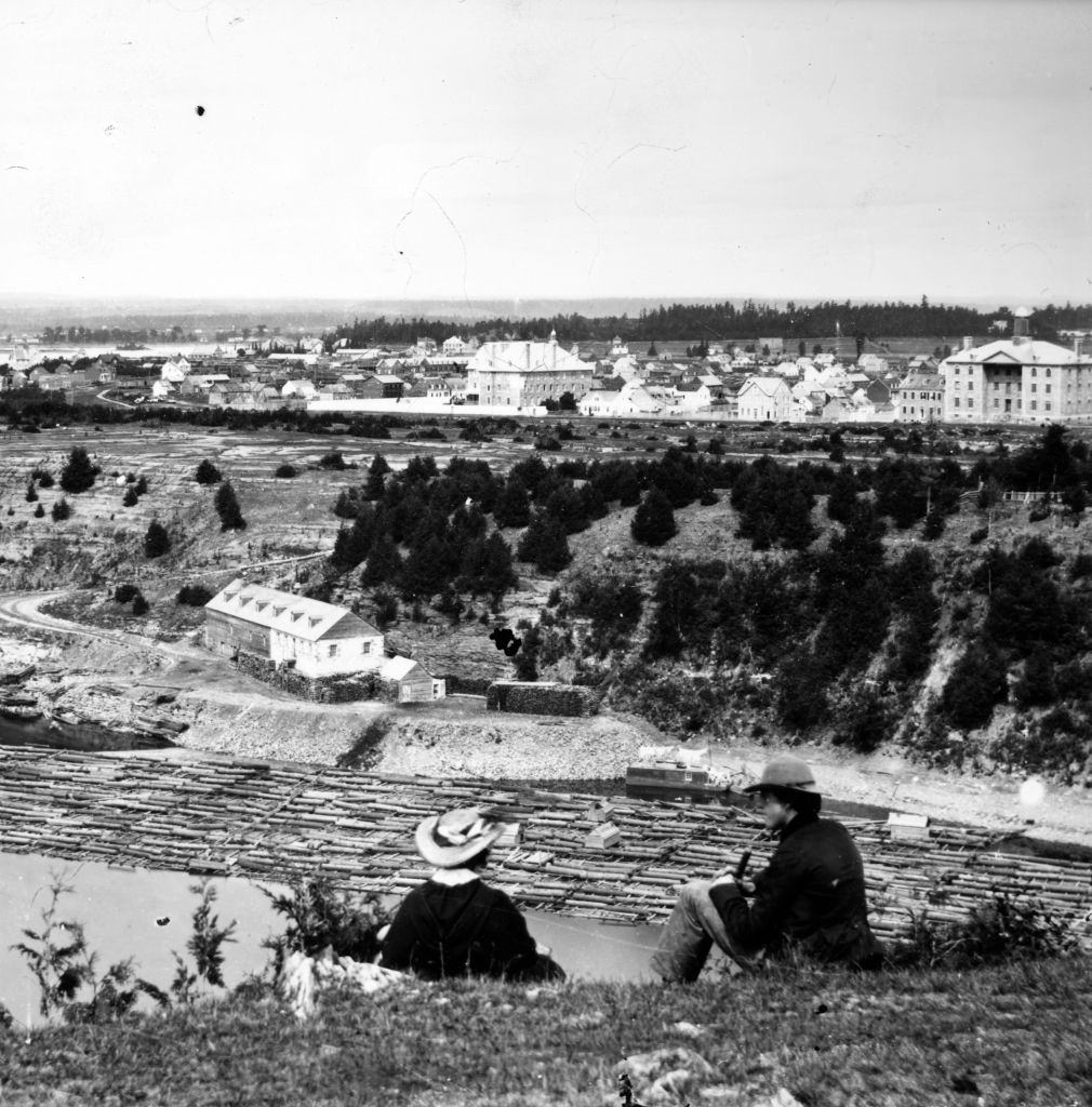 Log rafts floating on the Ottawa River, 1860.