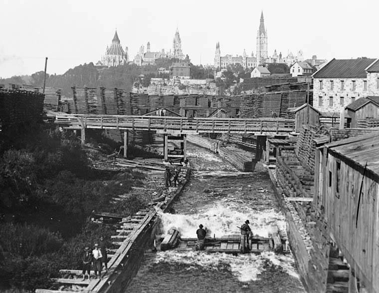 Timber Slide at Chaudiere Falls, 1890