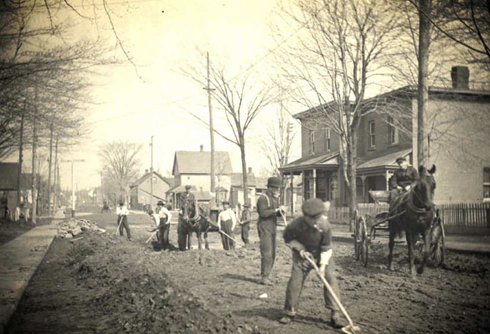 Macadam Rd. being built now Main St. in Old Ottawa East, 1890s