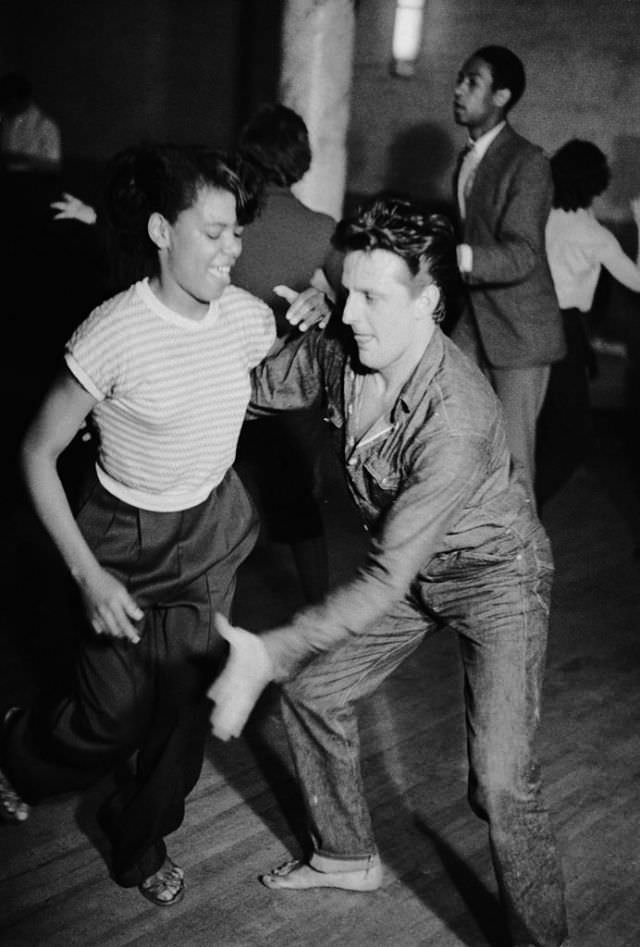 A couple dancing at jazz club the Blue Heaven, 1954.