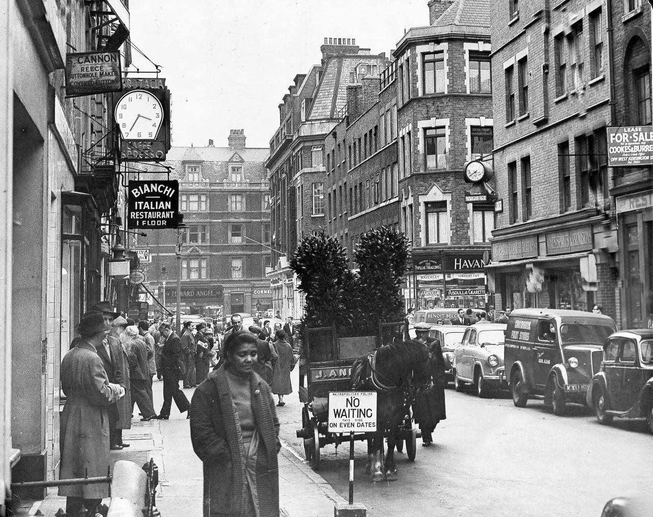 Frith Street in Soho, April 1955.