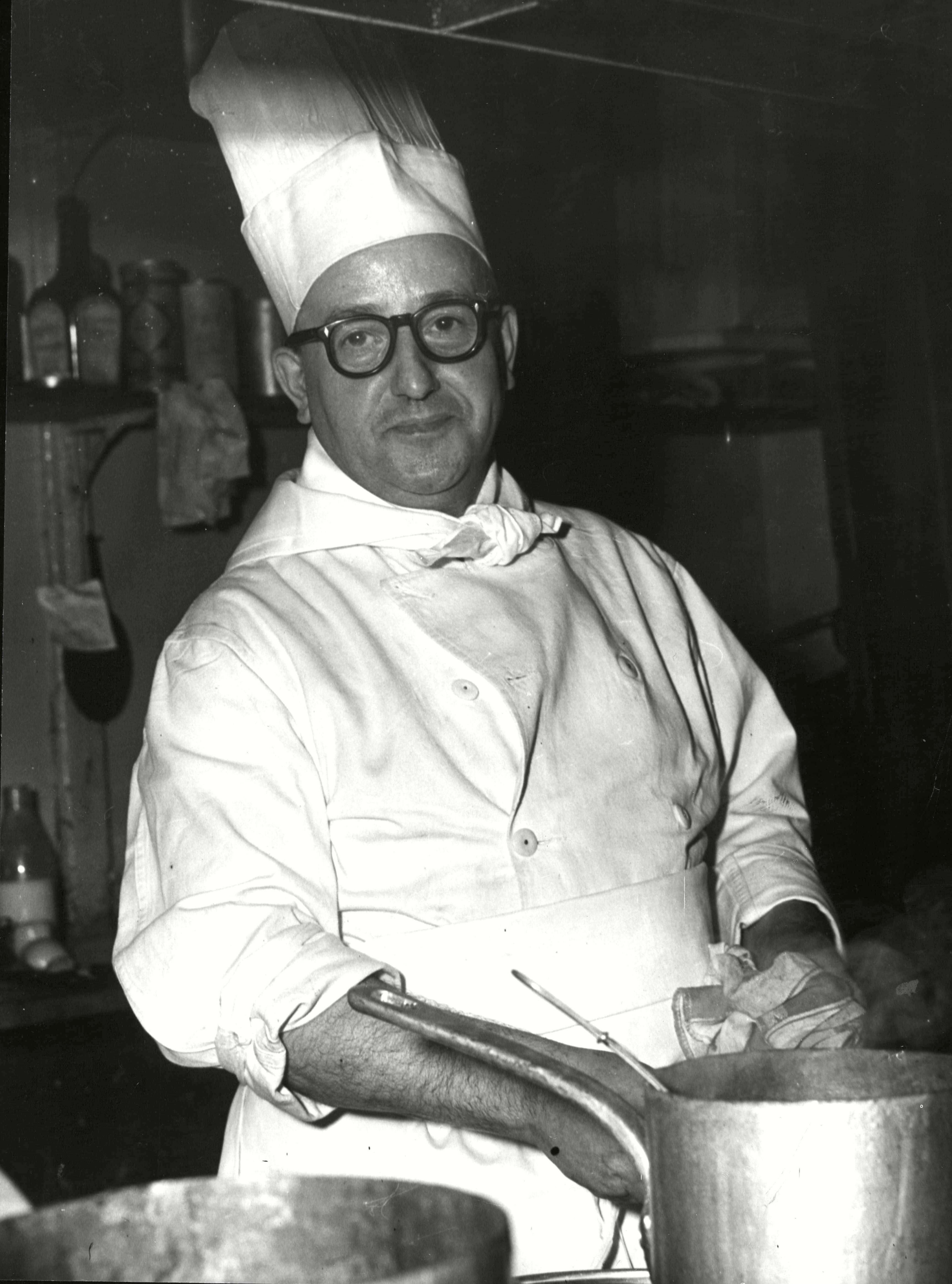 Chef John Wright Former Sergeant in the Catering Corps Cooking in the Kitchen of the Moulin D'or Restaurant Soho, 27 Dec 1955