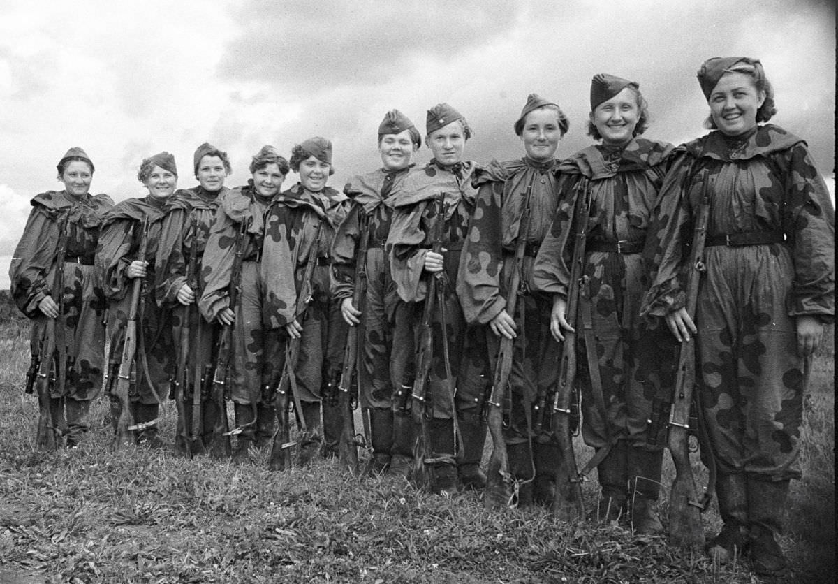 Red Army snipers assemble before heading to the front, 1943.