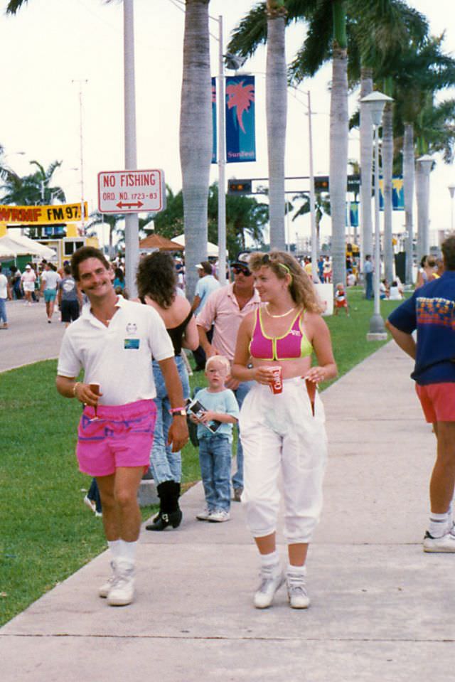 A couple on the stroll at the SunFest festival, West Pam Beach, 1989