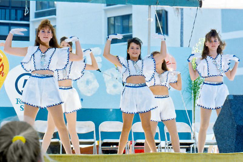 Girls strike a pose during the dance, SunFest, 1989