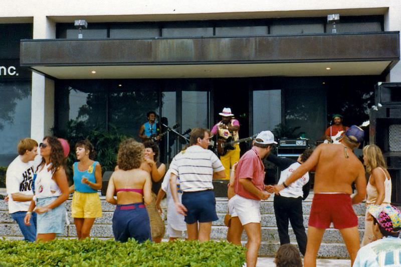 People dancing to band, SunFest, 1988