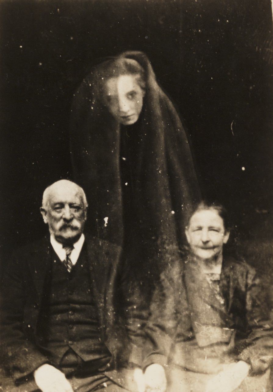 A young woman's face appears above an elderly couple.
