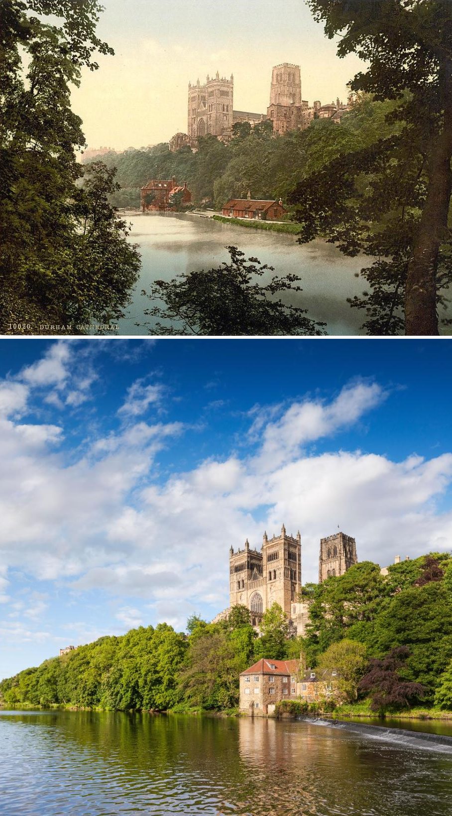 The ancient Durham Cathedral sits proudly overlooking the River Wear in the 1800s.